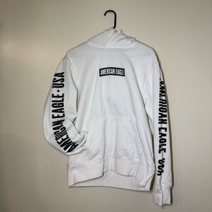 American Eagle White Hoodie with Black Accents
